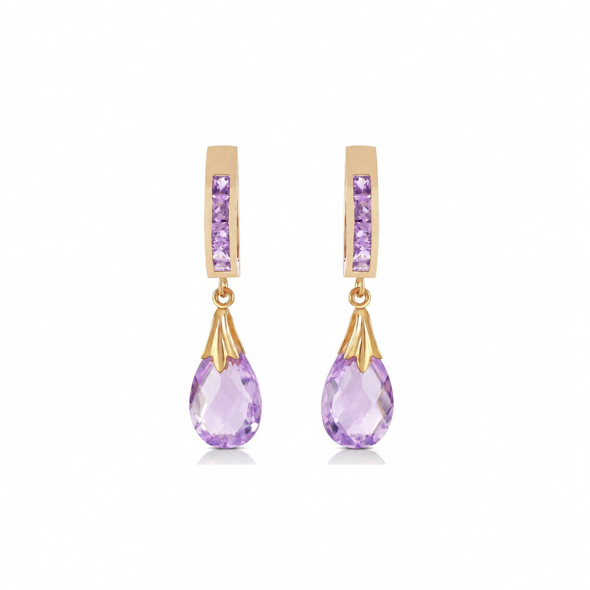 Yellow Gold Petal Drop Earrings Amethyst 10K — Pelagia
