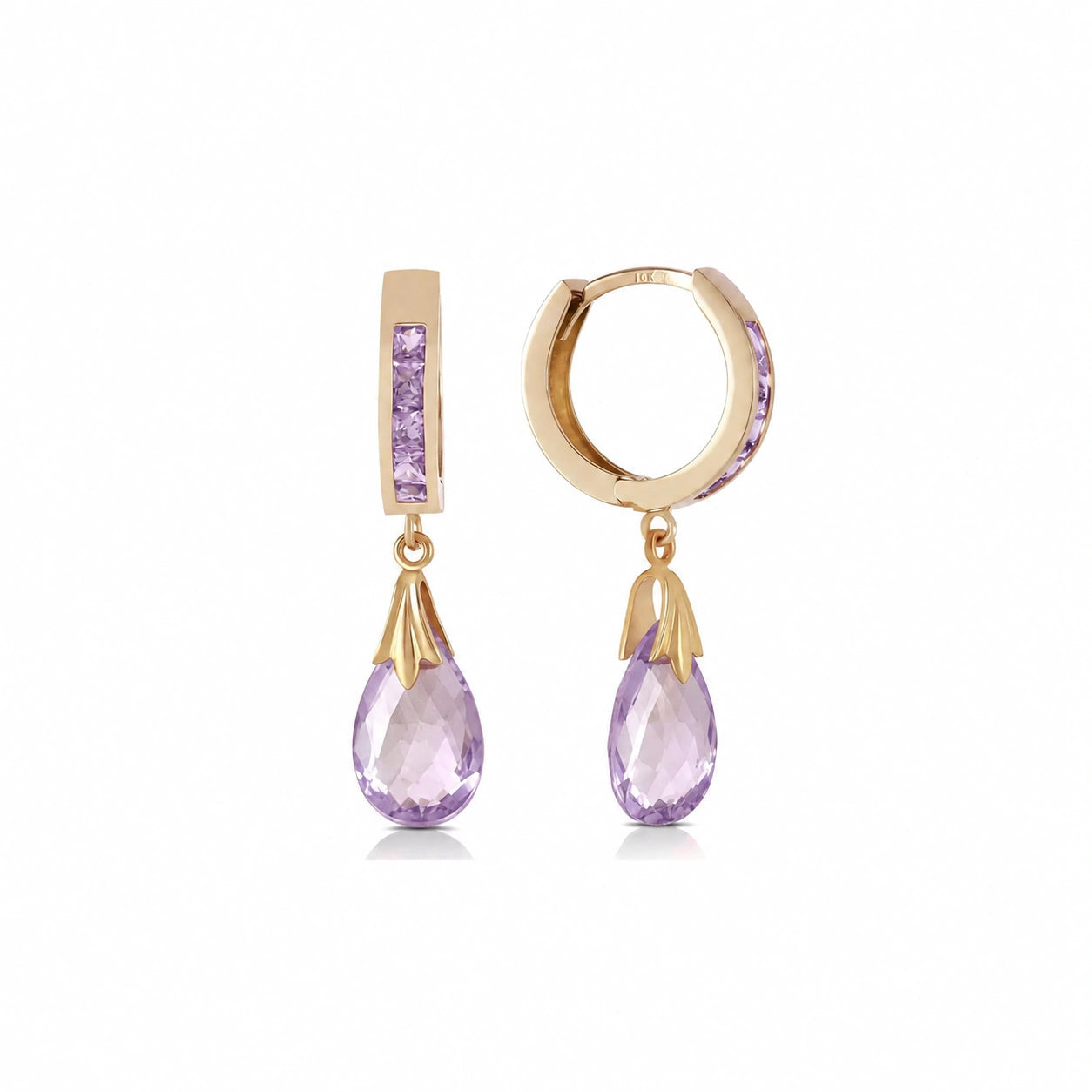 Yellow Gold Petal Drop Earrings Amethyst 10K — Pelagia