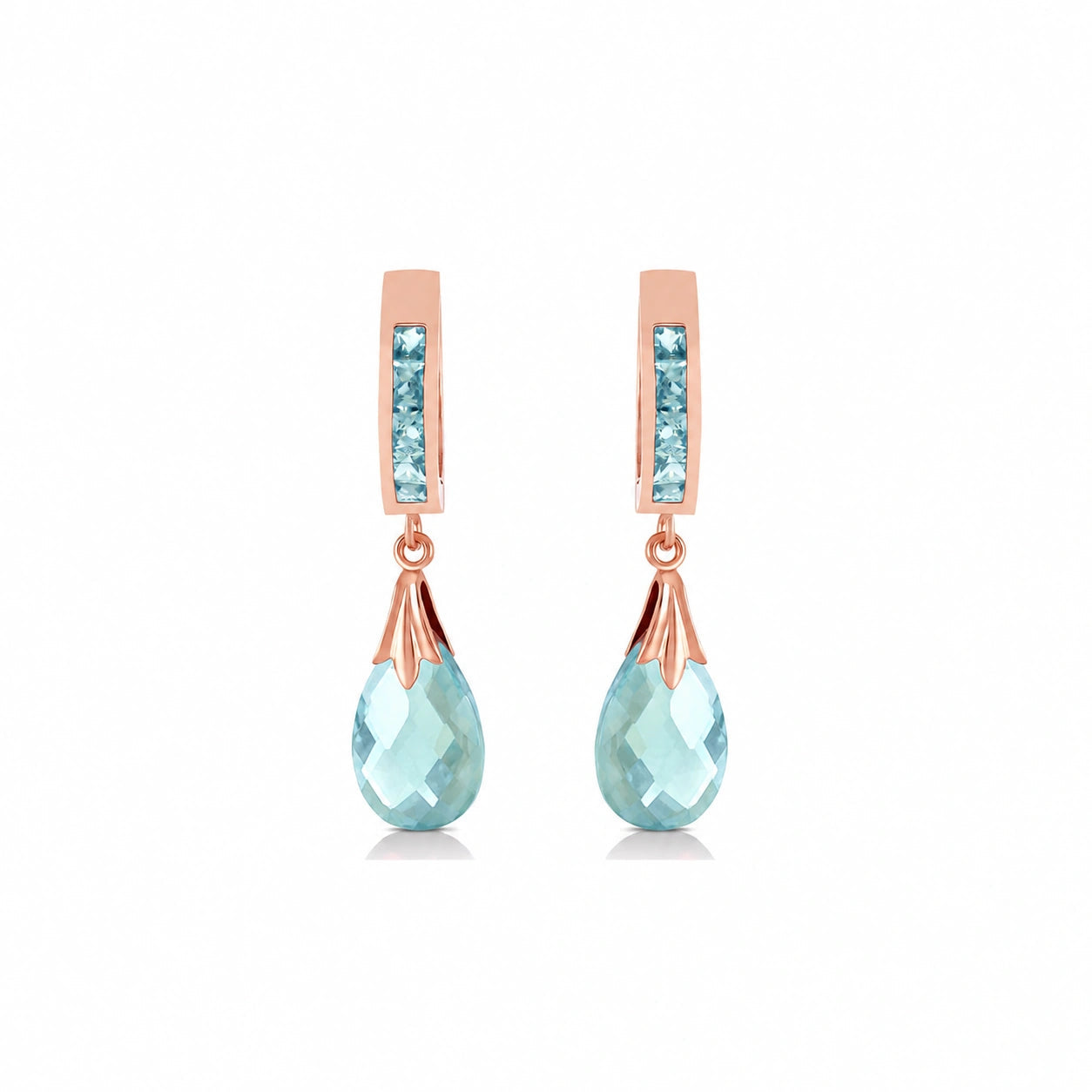 Rose Gold Petal Drop Earrings Blue Topaz 10K — Pelagia