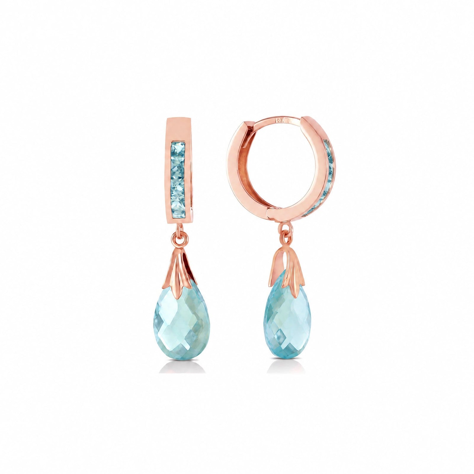Rose Gold Petal Drop Earrings Blue Topaz 10K — Pelagia