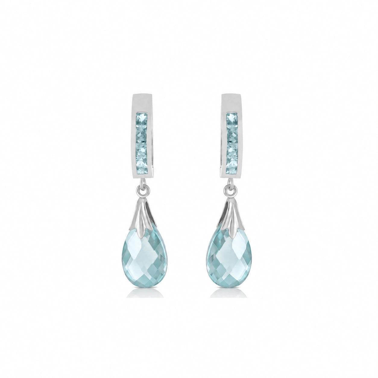 White Gold Petal Drop Earrings Blue Topaz 10K — Pelagia