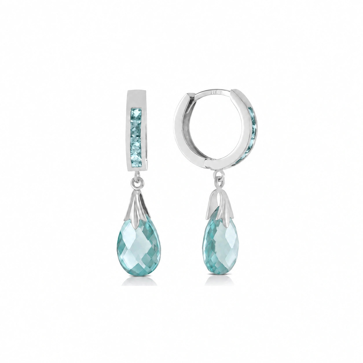White Gold Petal Drop Earrings Blue Topaz 10K — Pelagia