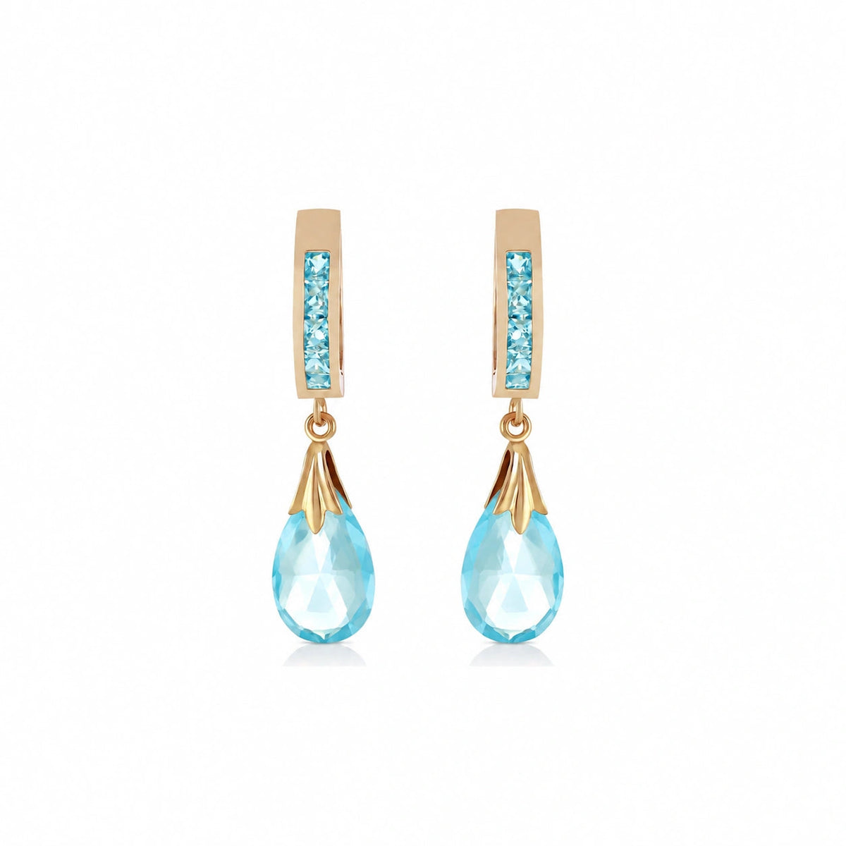 Yellow Gold Petal Drop Earrings Blue Topaz 10K — Pelagia