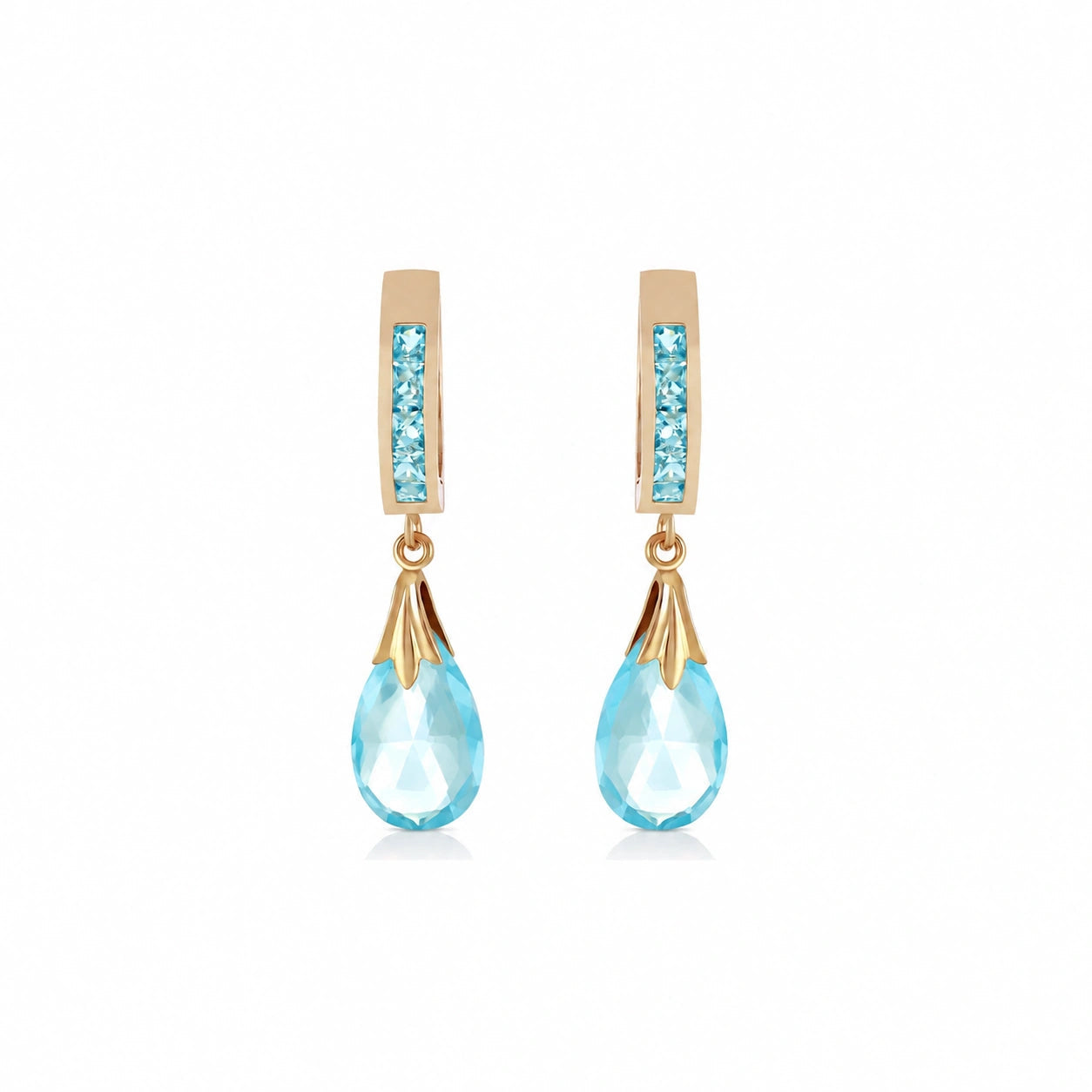 Yellow Gold Petal Drop Earrings Blue Topaz 10K — Pelagia