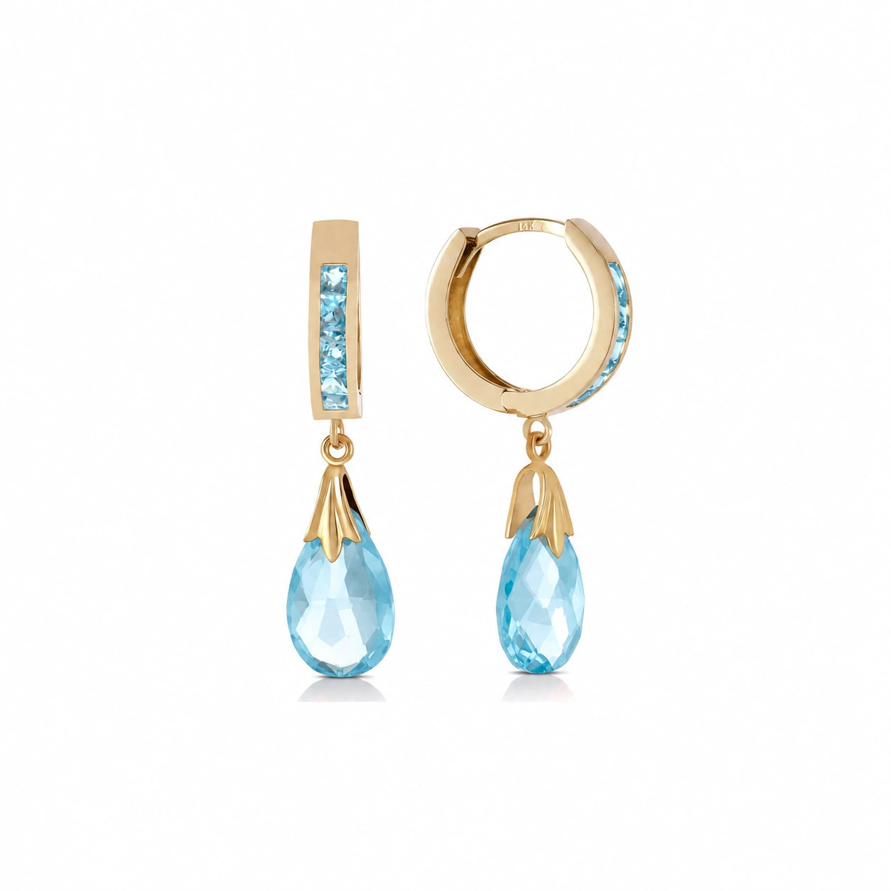 Yellow Gold Petal Drop Earrings Blue Topaz 10K — Pelagia