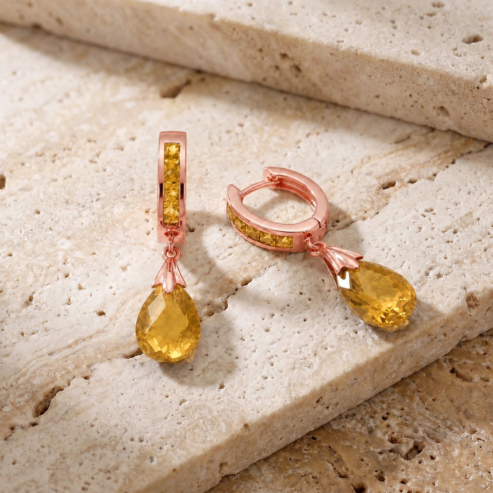 Rose Gold Petal Drop Earrings Citrine 10K — Pelagia
