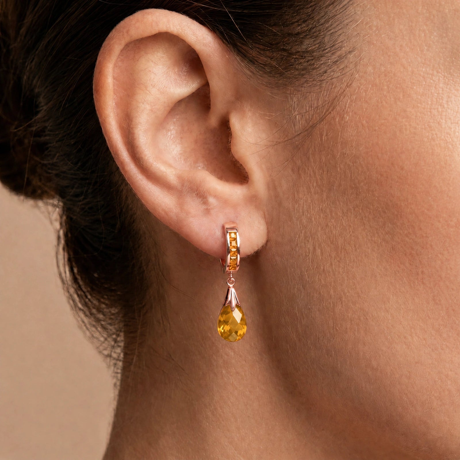 Rose Gold Petal Drop Earrings Citrine 10K — Pelagia