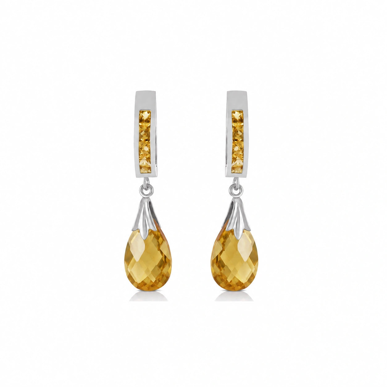 White Gold Petal Drop Earrings Citrine 10K — Pelagia