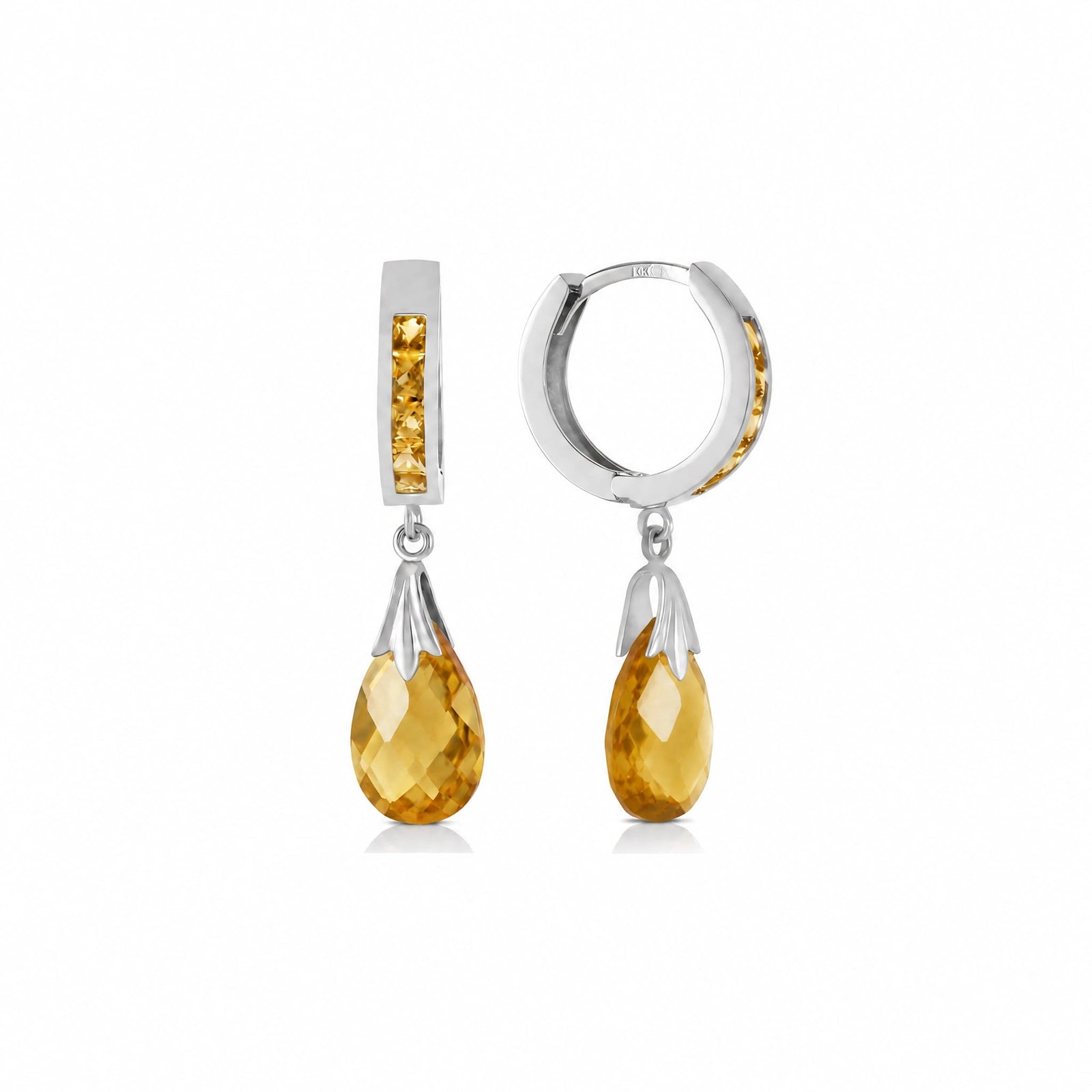 White Gold Petal Drop Earrings Citrine 10K — Pelagia