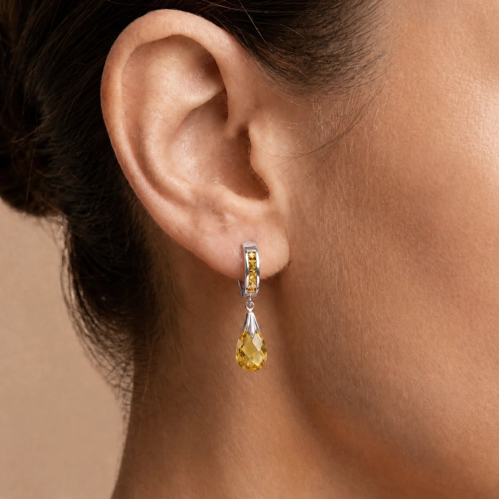 White Gold Petal Drop Earrings Citrine 10K — Pelagia