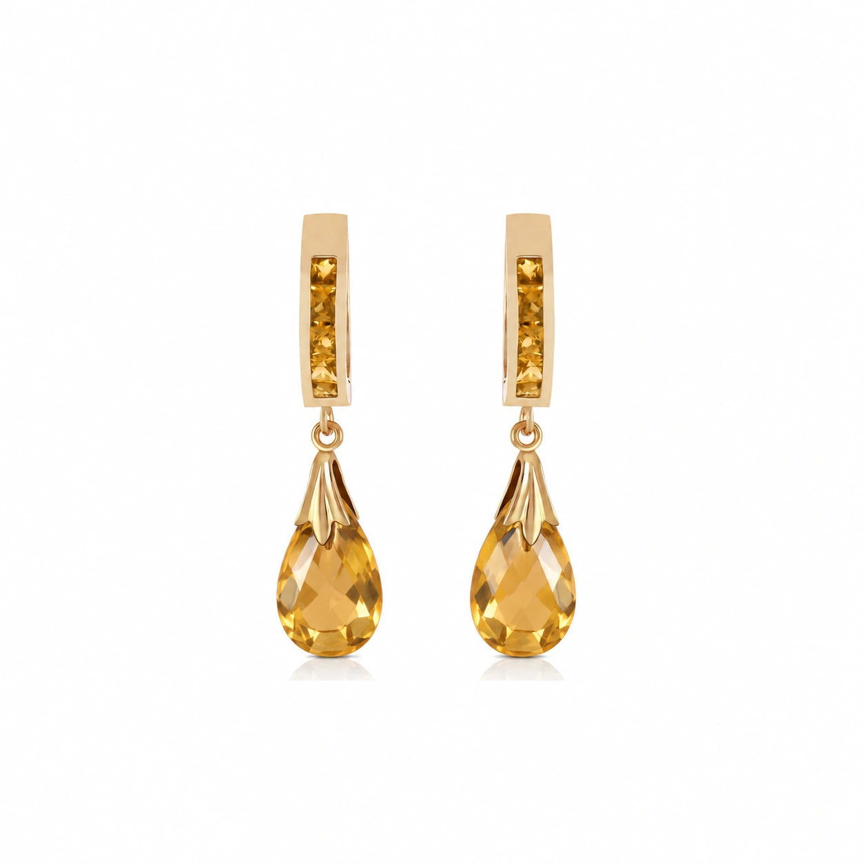 Yellow Gold Petal Drop Earrings Citrine 10K — Pelagia