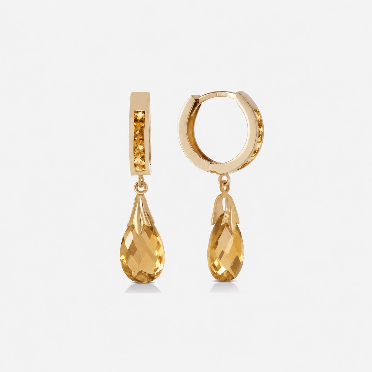 Yellow Gold Petal Drop Earrings Citrine 10K — Pelagia