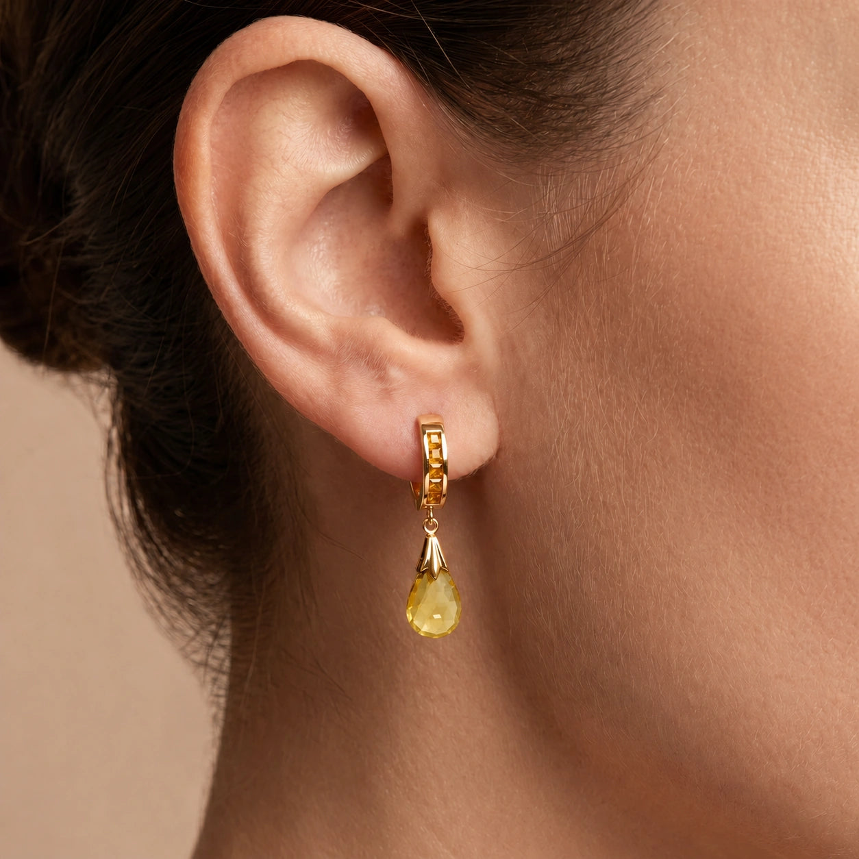 Yellow Gold Petal Drop Earrings Citrine 10K — Pelagia