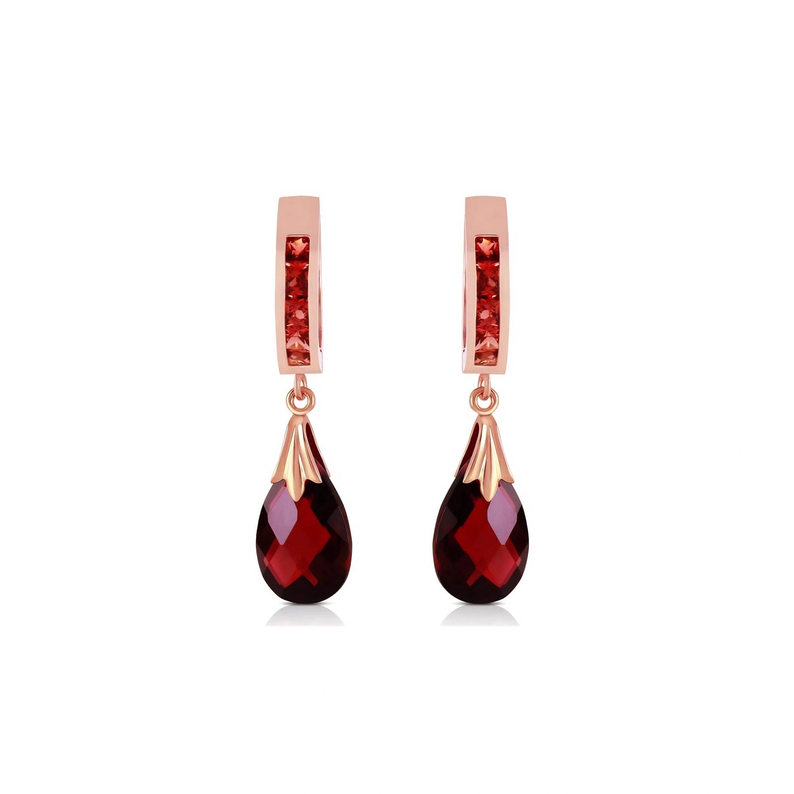 Rose Gold Petal Drop Earrings Garnet 10K — Pelagia