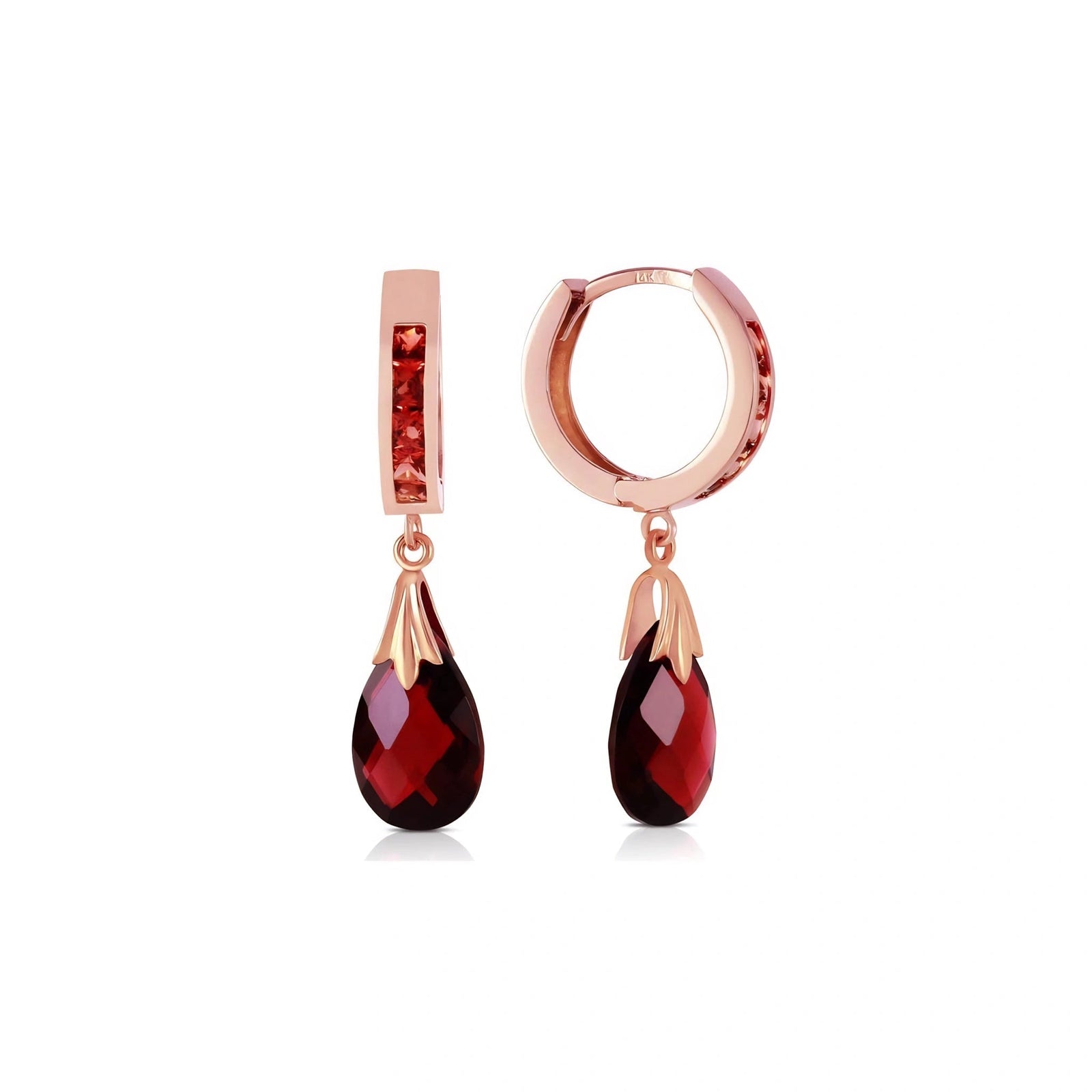 Rose Gold Petal Drop Earrings Garnet 10K — Pelagia