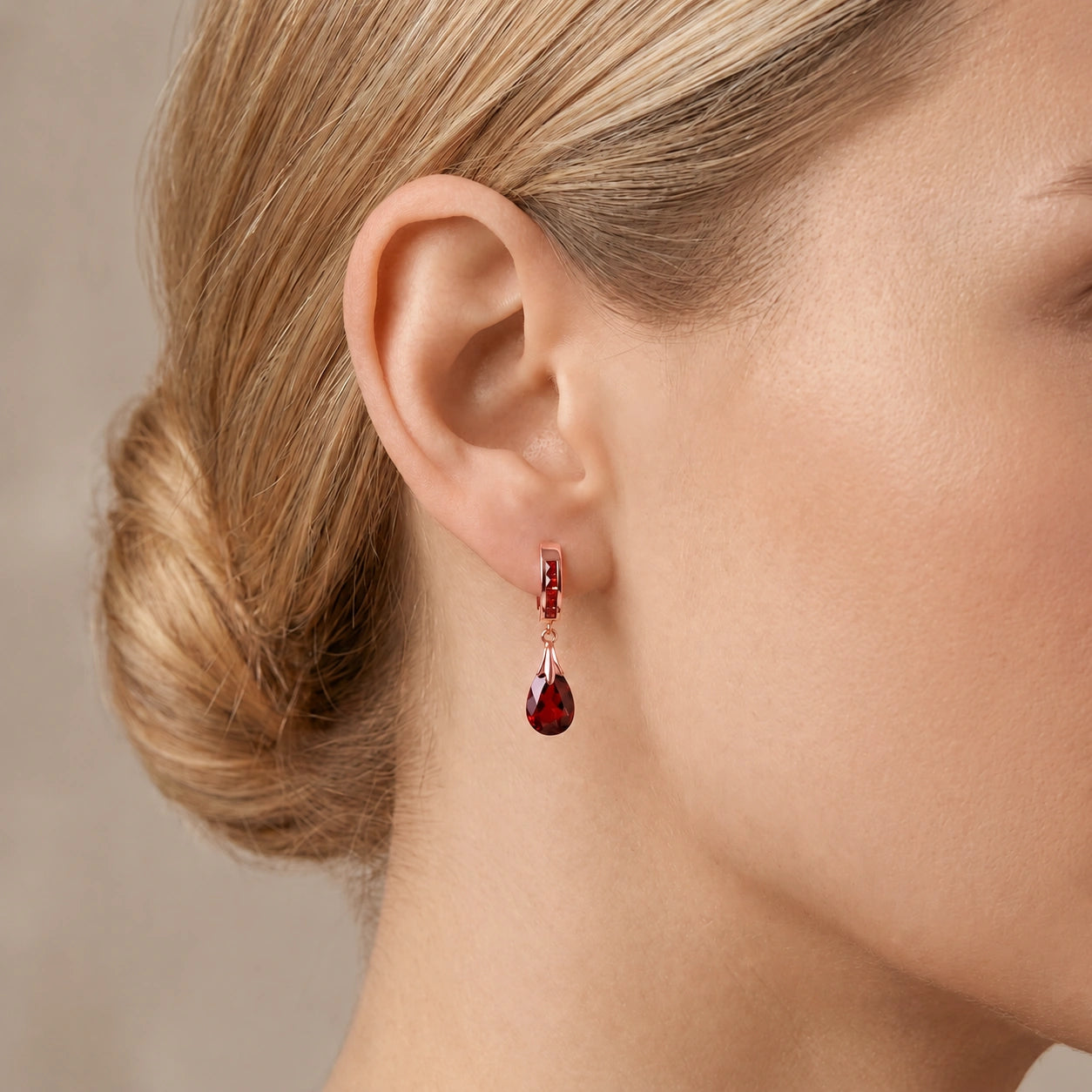 Rose Gold Petal Drop Earrings Garnet 10K — Pelagia