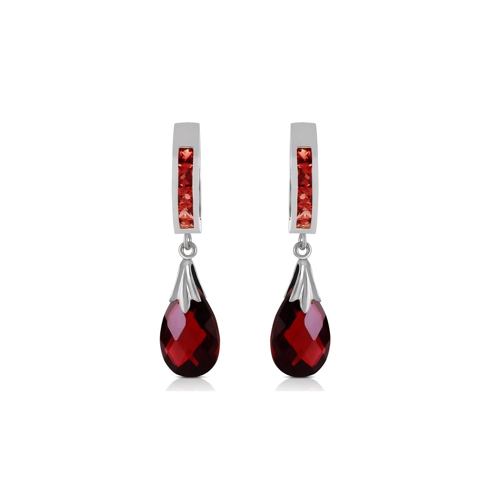 White Gold Petal Drop Earrings Garnet 10K — Pelagia