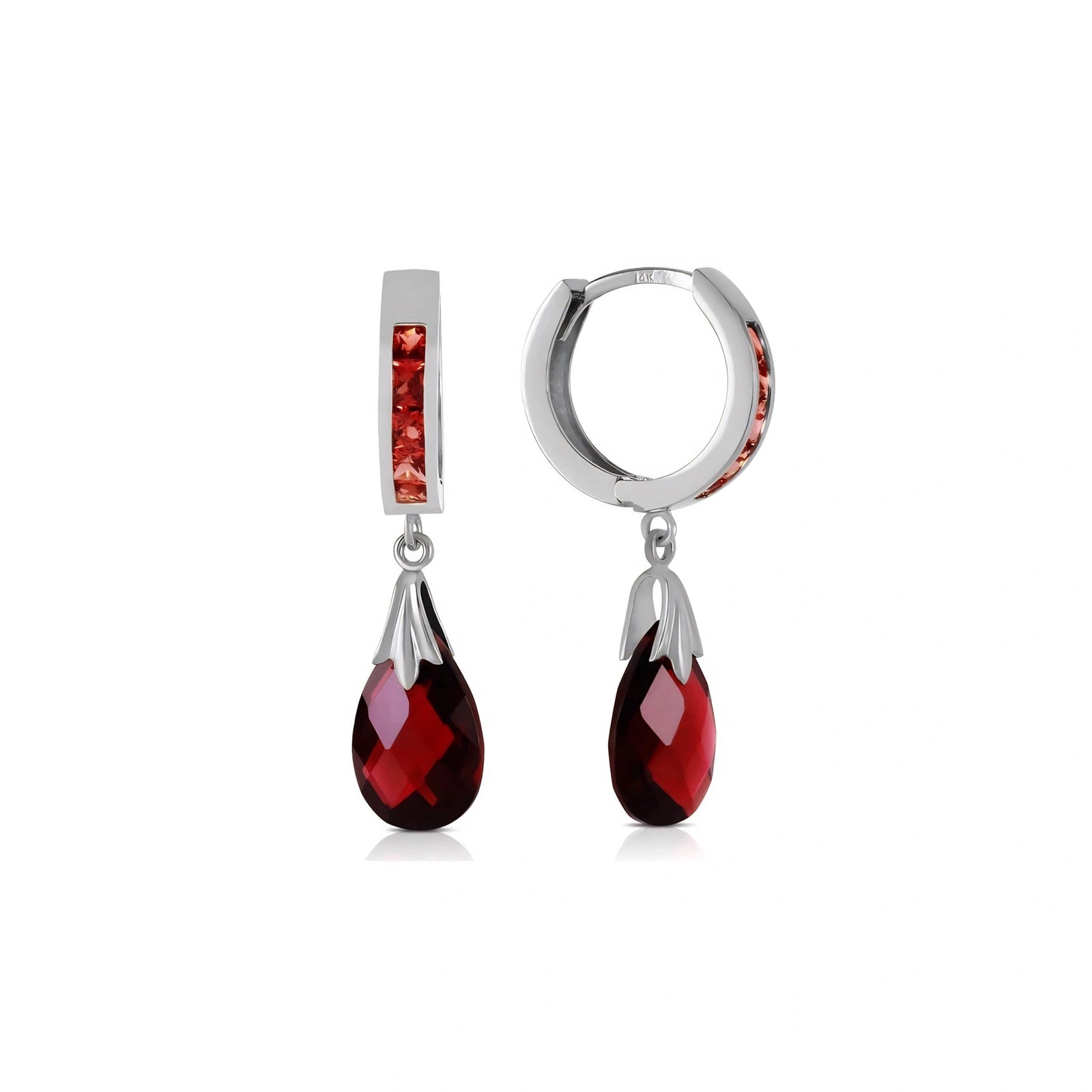 White Gold Petal Drop Earrings Garnet 10K — Pelagia