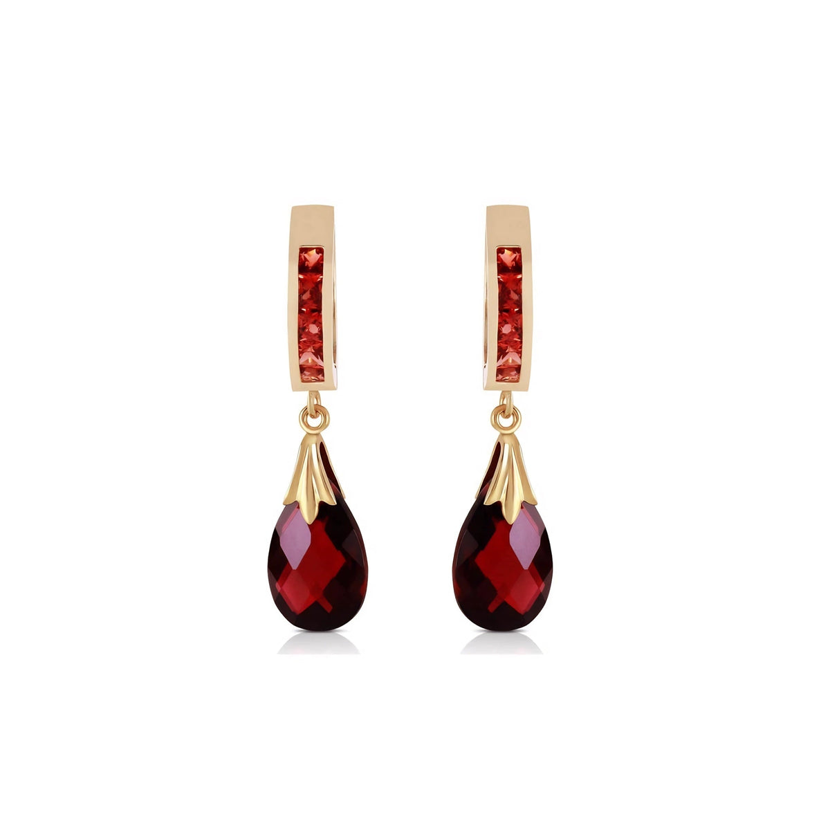 Yellow Gold Petal Drop Earrings Garnet 10K — Pelagia