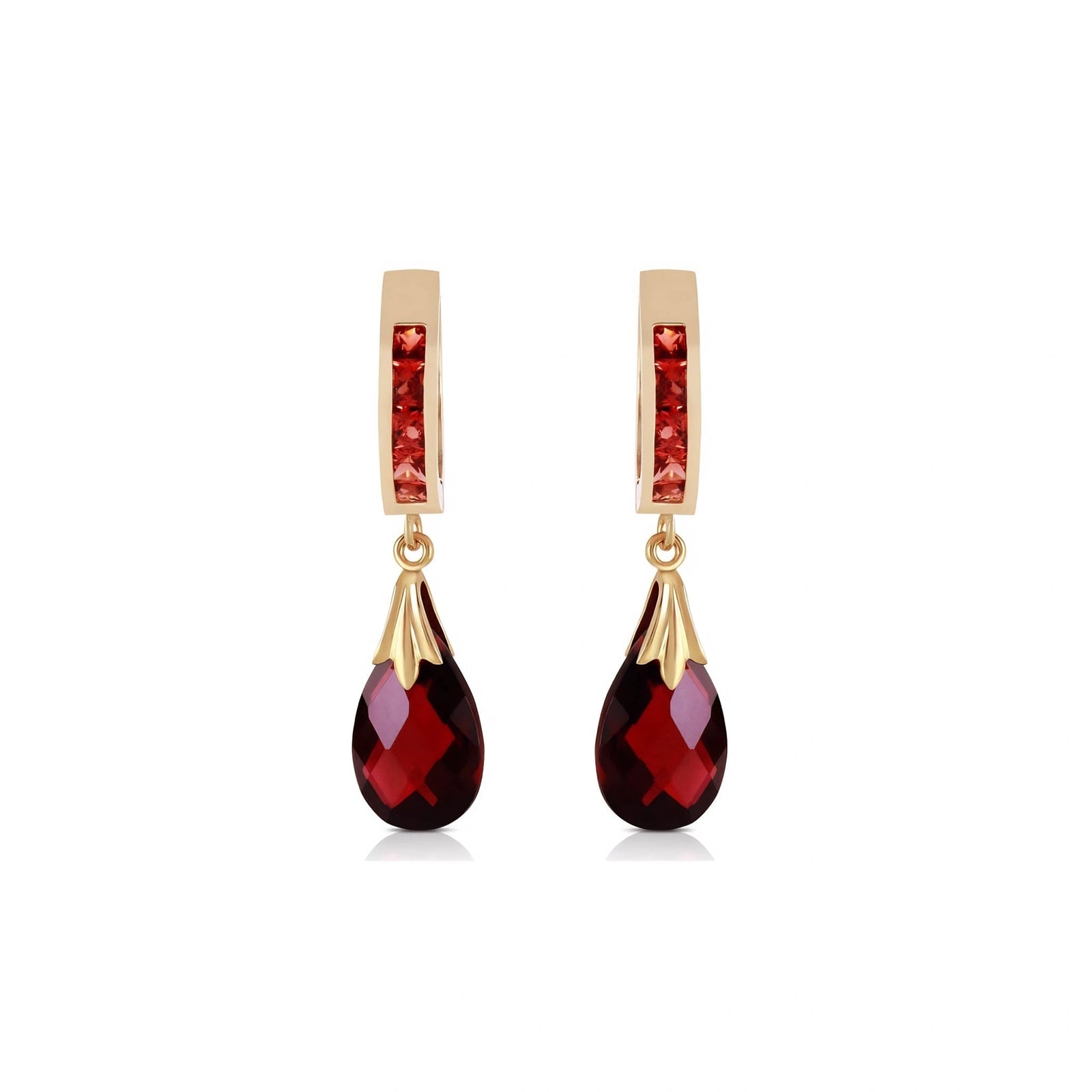 Yellow Gold Petal Drop Earrings Garnet 10K — Pelagia