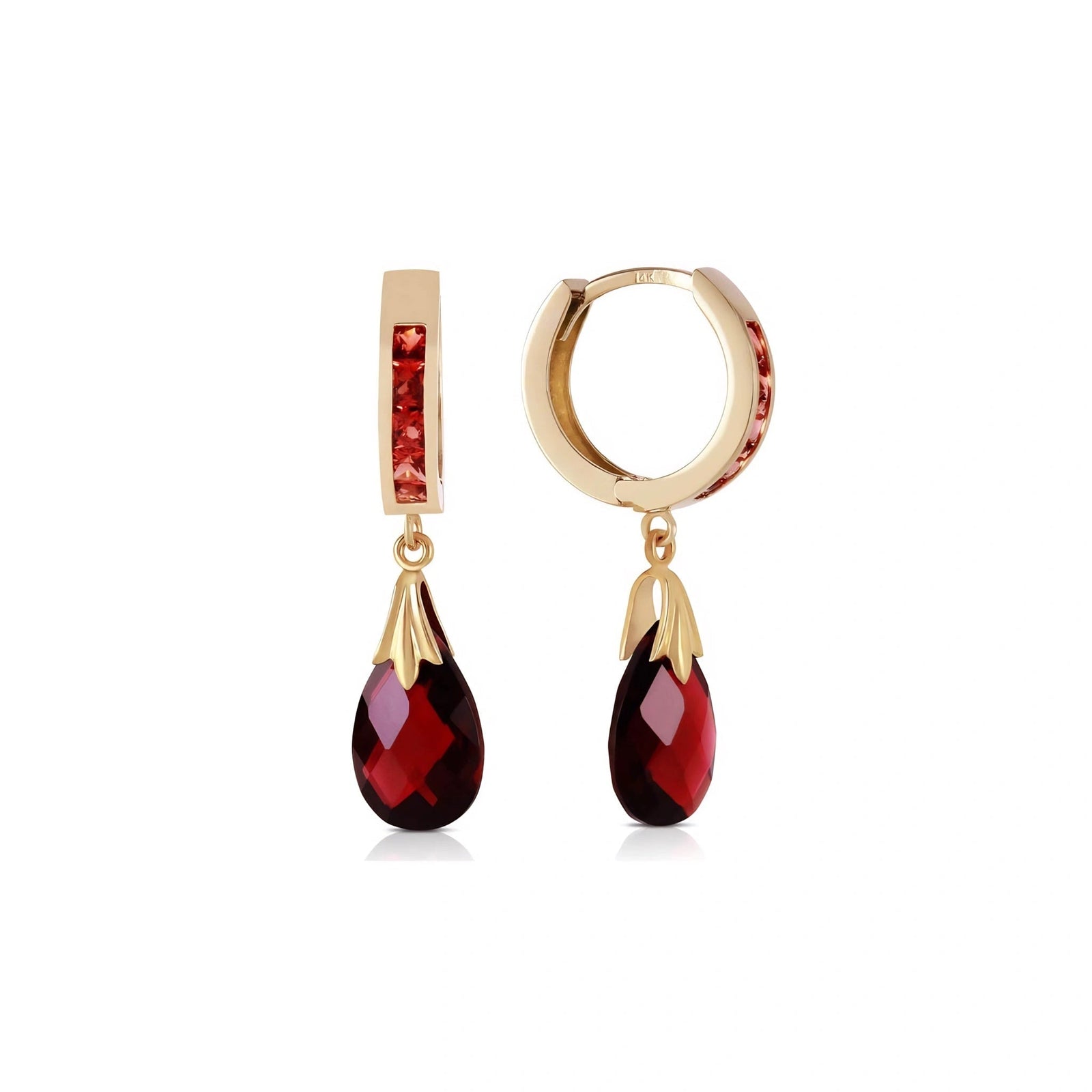 Yellow Gold Petal Drop Earrings Garnet 10K — Pelagia