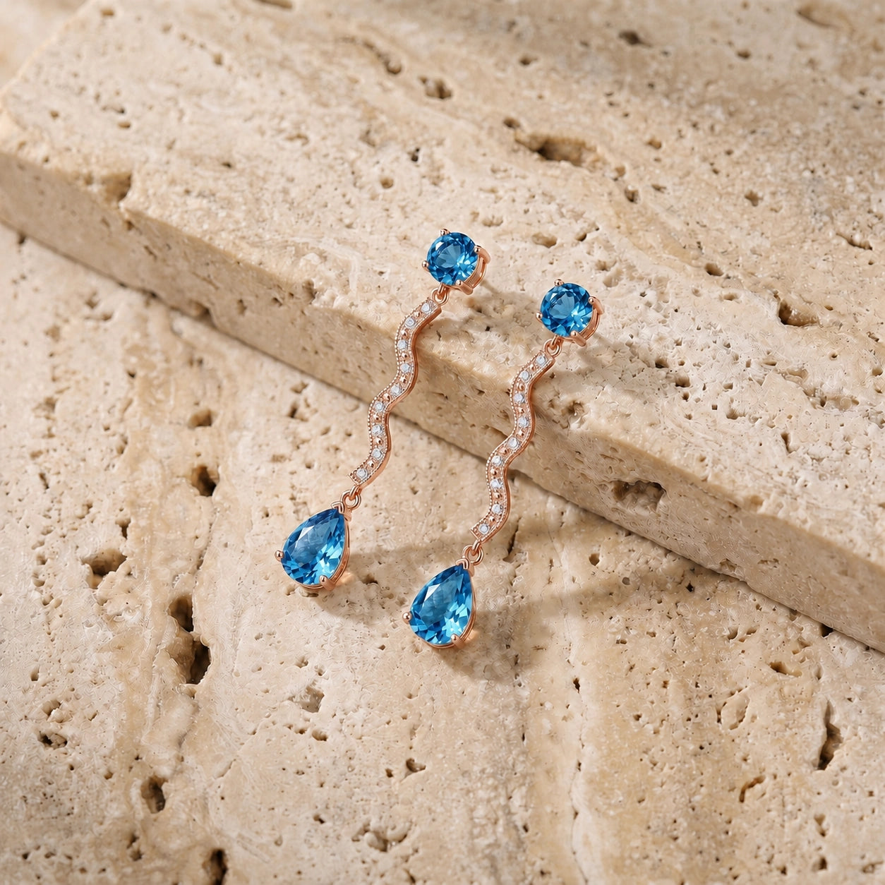 Rose Gold Blue Topaz & Diamond — Mariaarianna