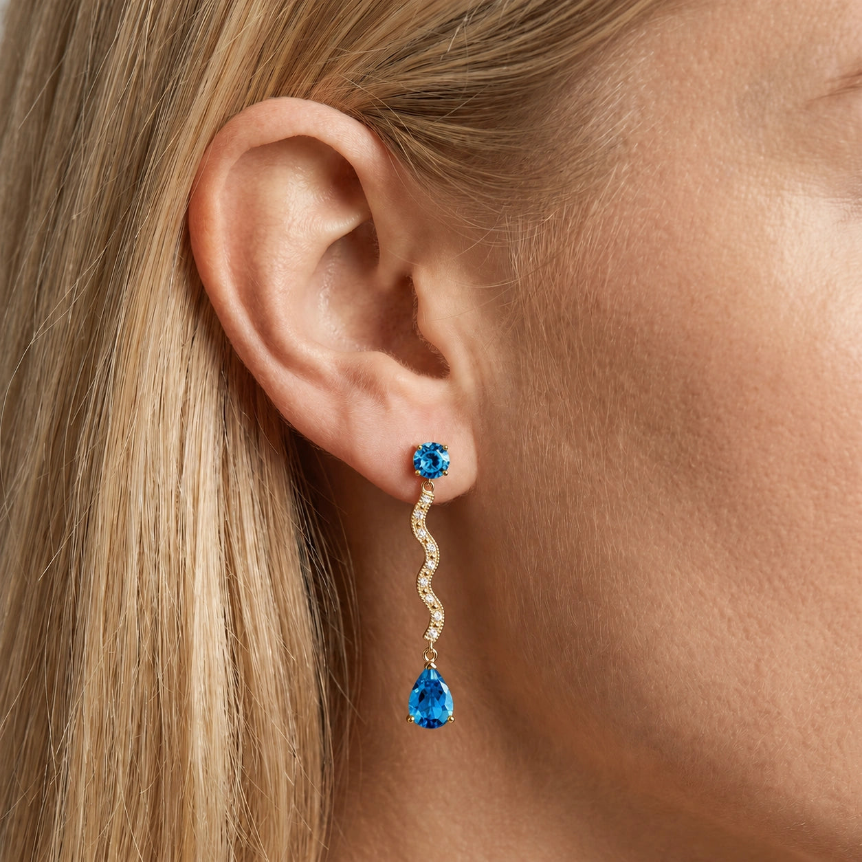 Yellow Gold Blue Topaz & Diamond — Mariaarianna