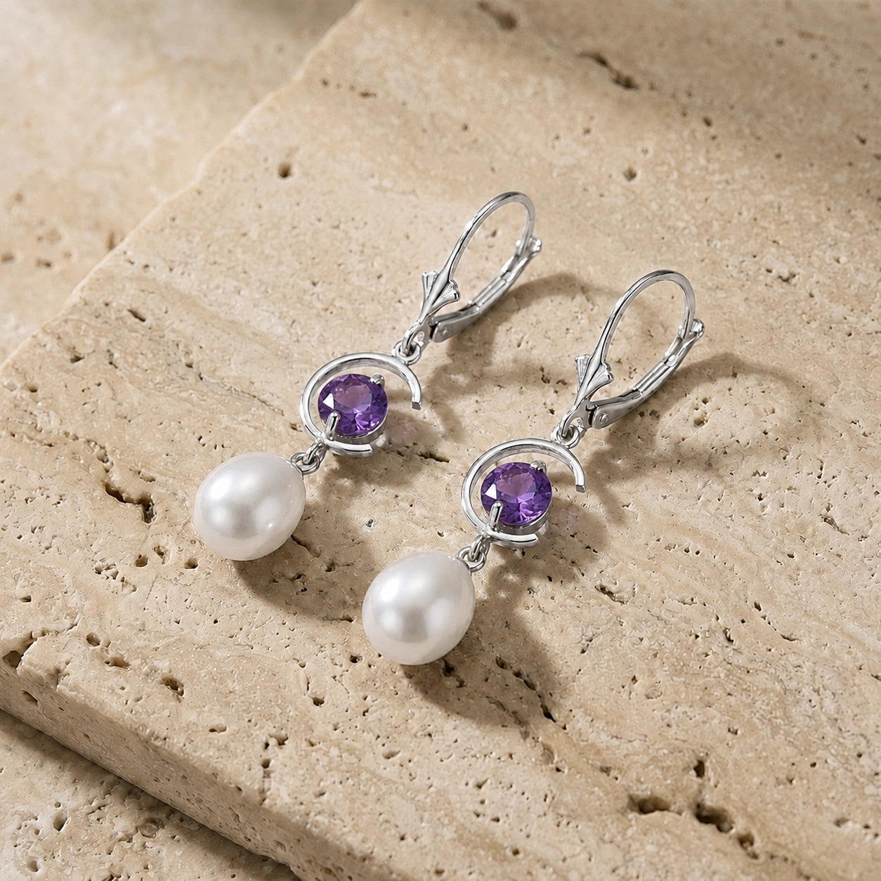 White Gold Pearl & Amethyst — Mariaarmida