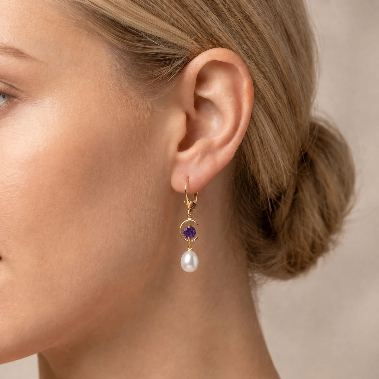 Yellow Gold Pearl & Amethyst — Mariaarmida