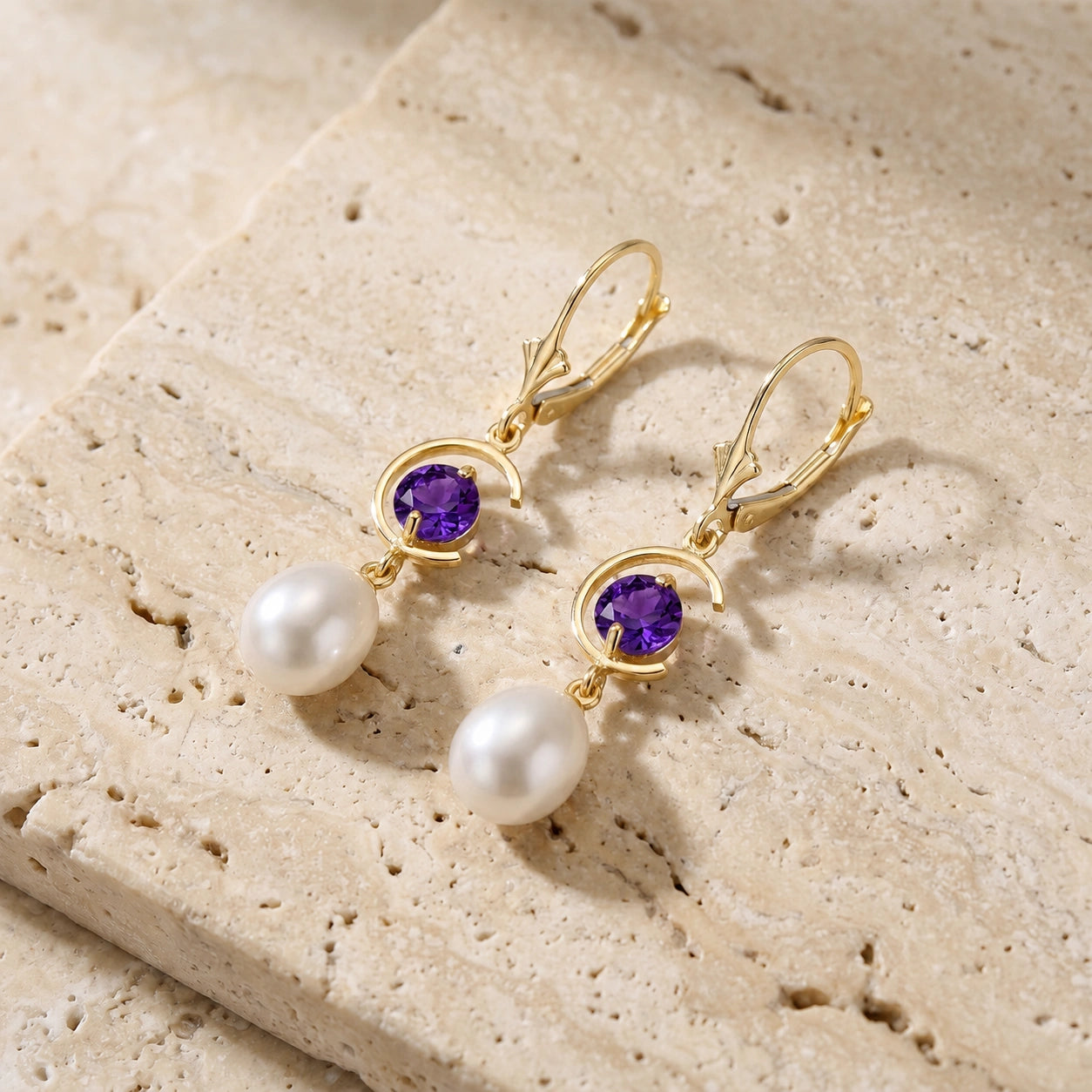 Yellow Gold Pearl & Amethyst — Mariaarmida