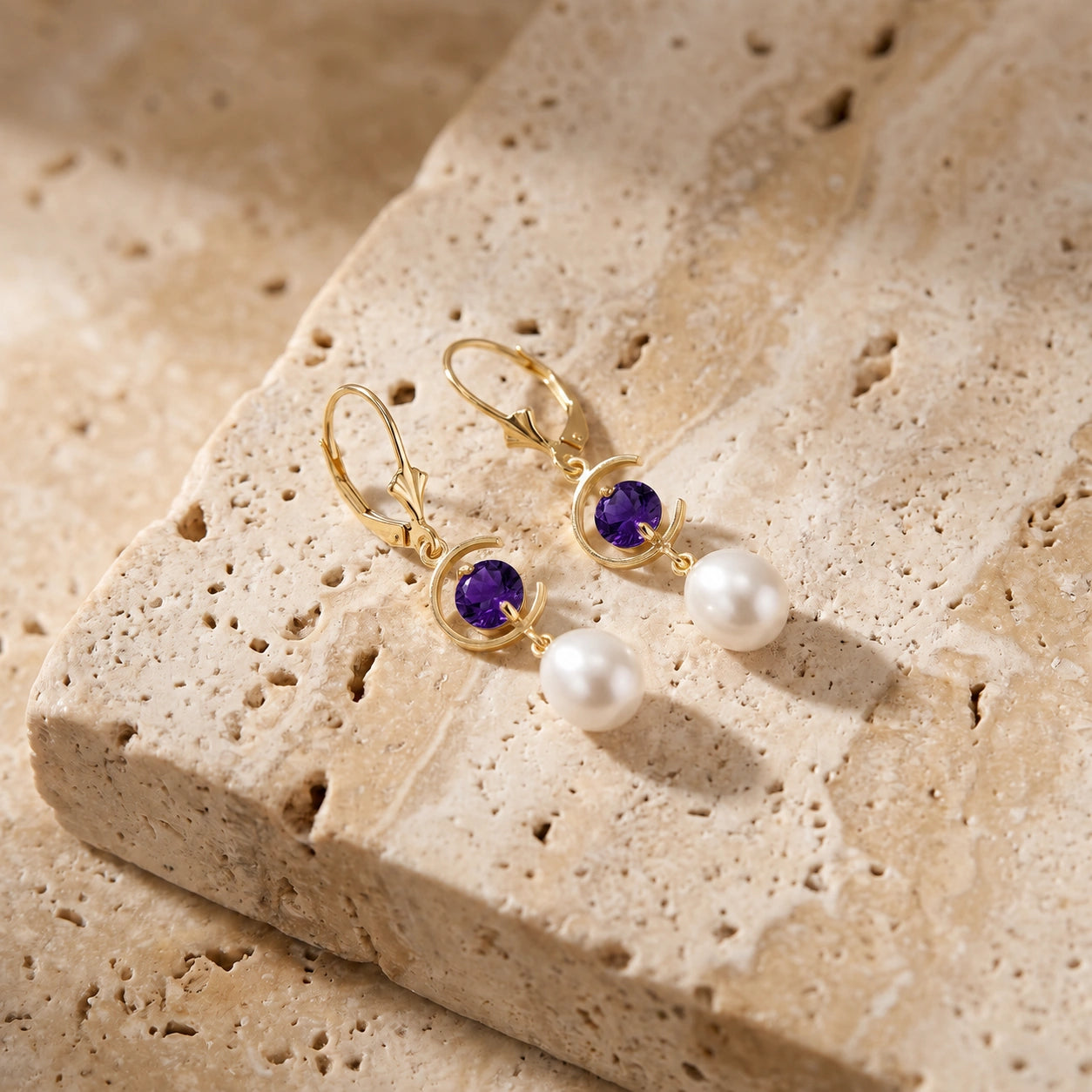 Yellow Gold Pearl & Amethyst — Mariaarmida