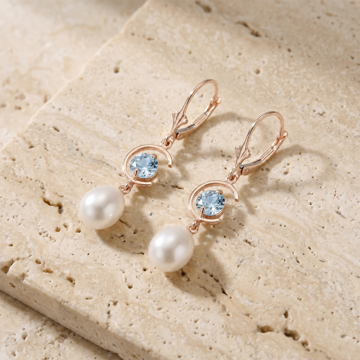 Rose Gold Pearl & Aquamarine — Mariaarmida