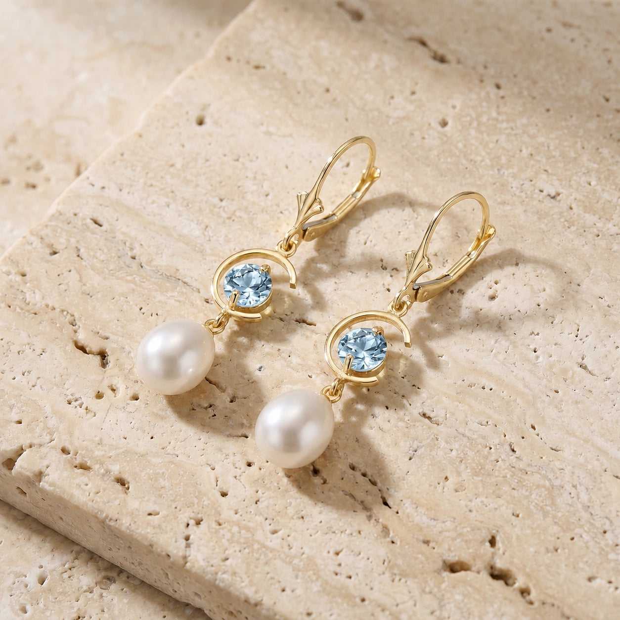 Yellow Gold Pearl & Aquamarine — Mariaarmida
