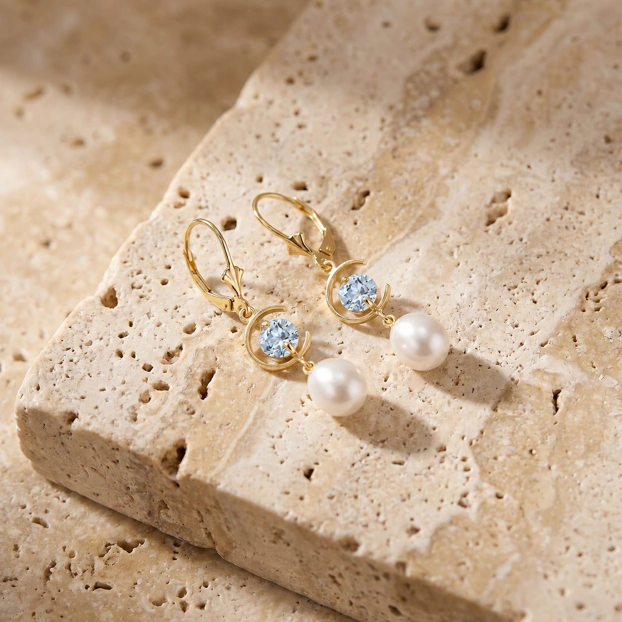 Yellow Gold Pearl & Aquamarine — Mariaarmida