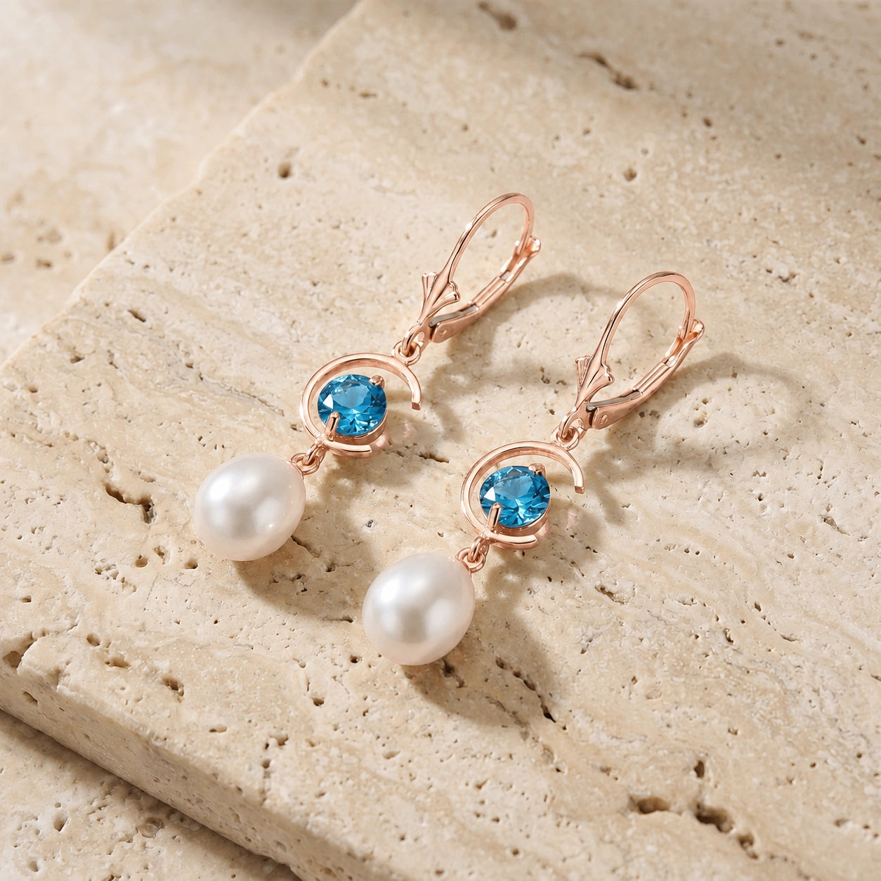 Rose Gold Pearl & Blue Topaz — Mariaarmida