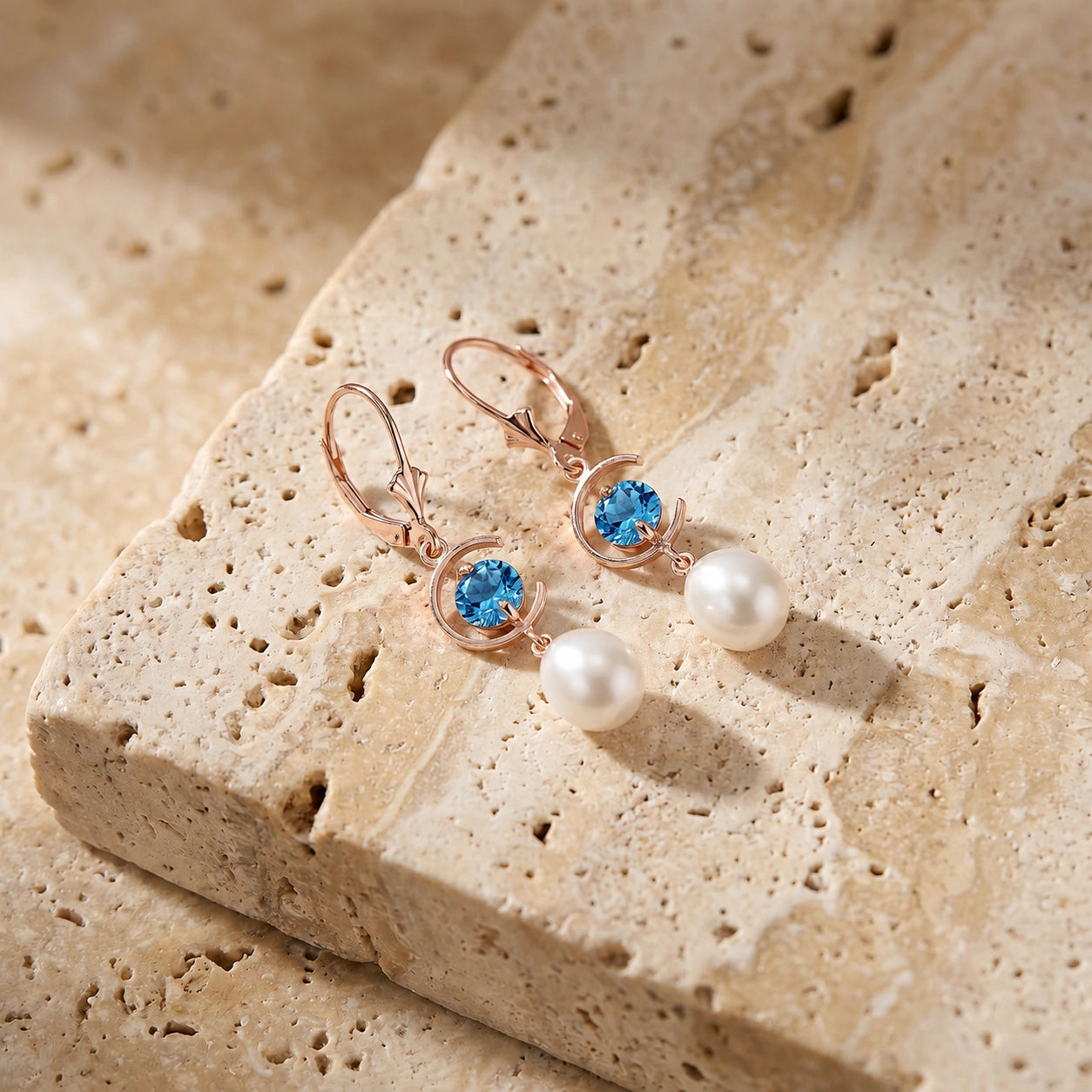 Rose Gold Pearl & Blue Topaz — Mariaarmida