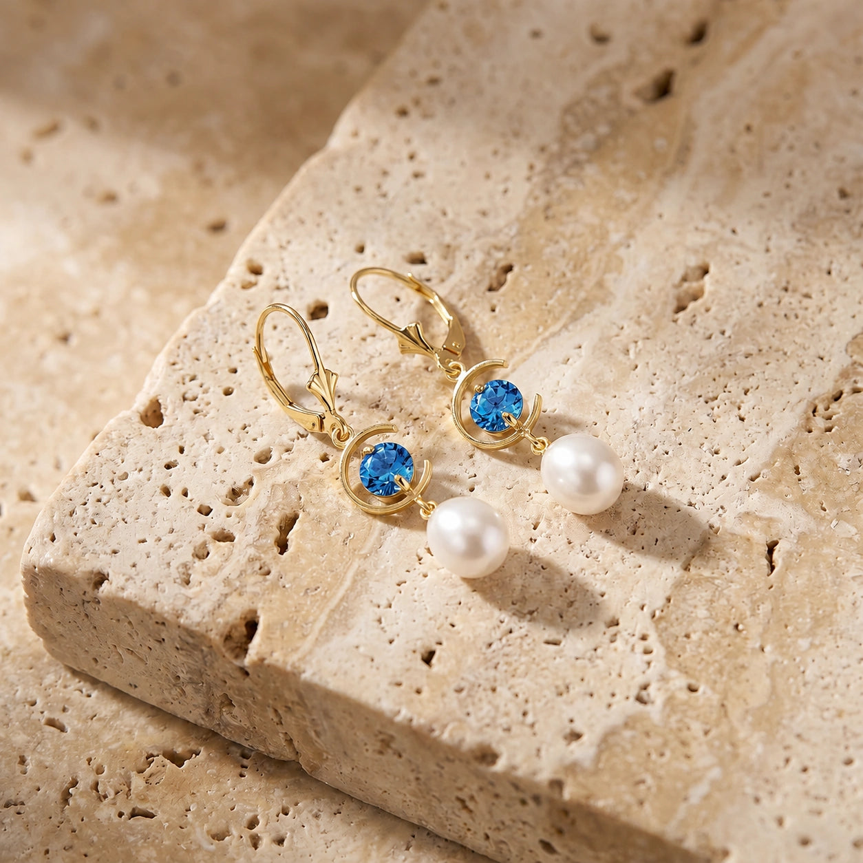 Yellow Gold Pearl & Blue Topaz — Mariaarmida
