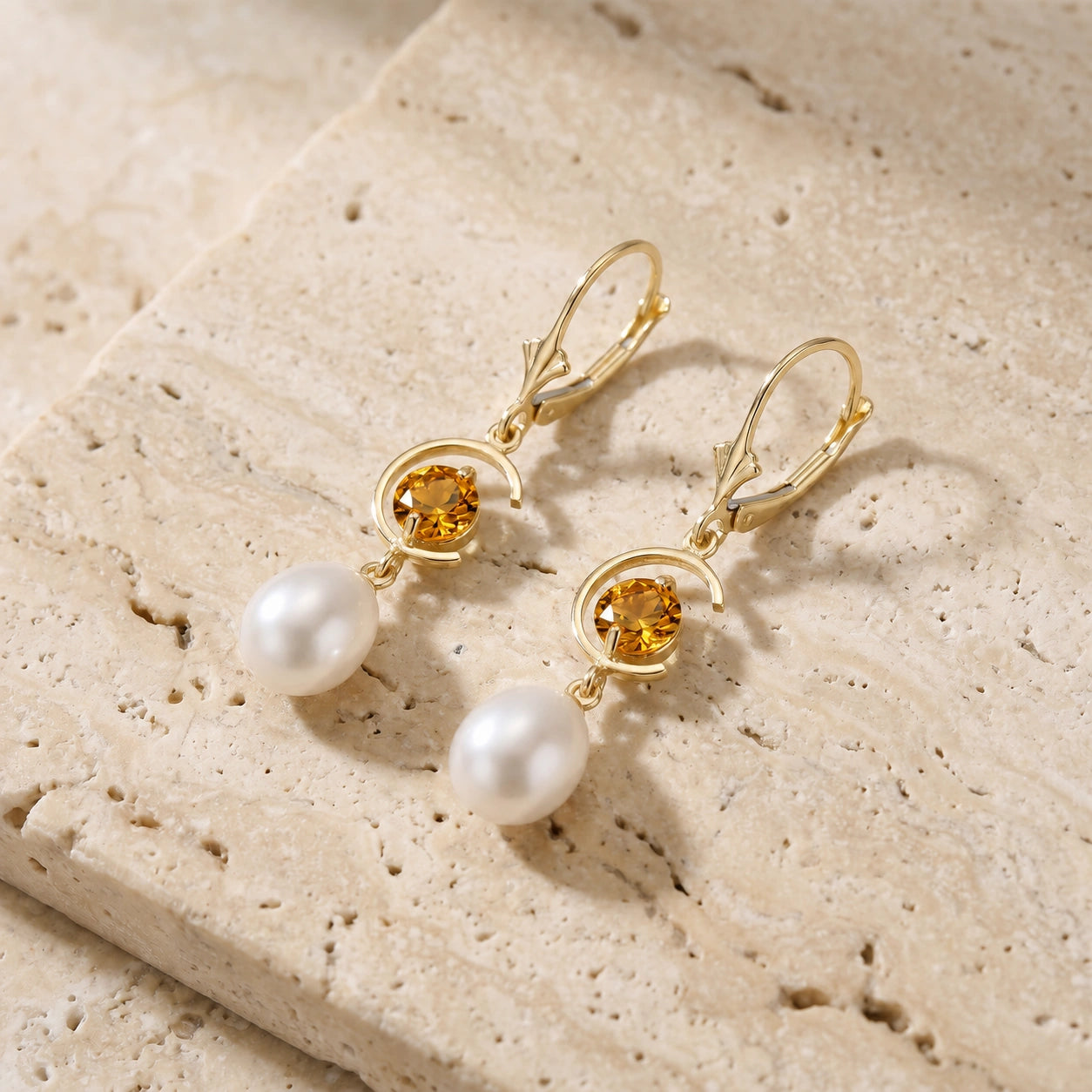 Yellow Gold Pearl & Citrine — Mariaarmida
