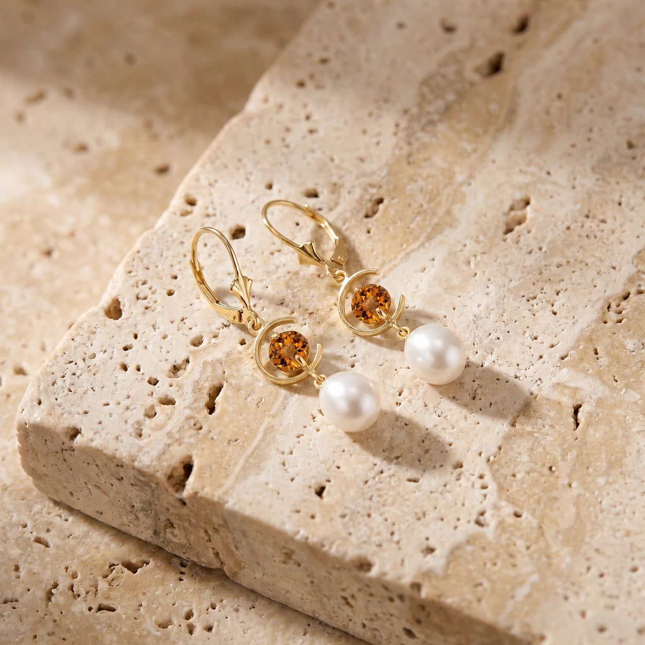 Yellow Gold Pearl & Citrine — Mariaarmida