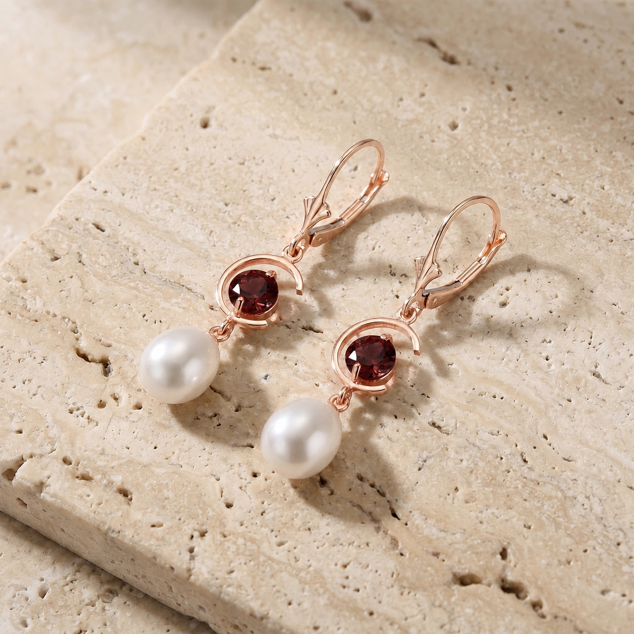 Rose Gold Pearl & Garnet — Mariaarmida