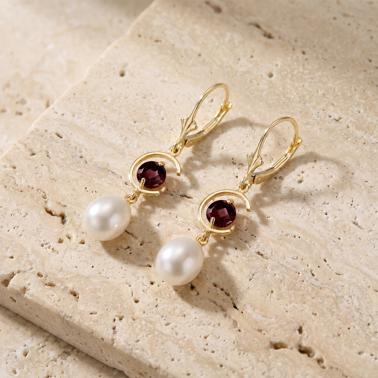 Yellow Gold Pearl & Garnet — Mariaarmida