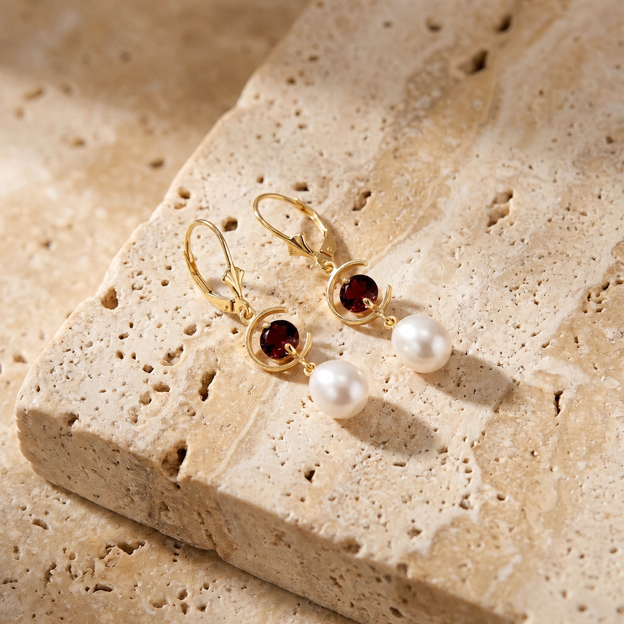 Yellow Gold Pearl & Garnet — Mariaarmida