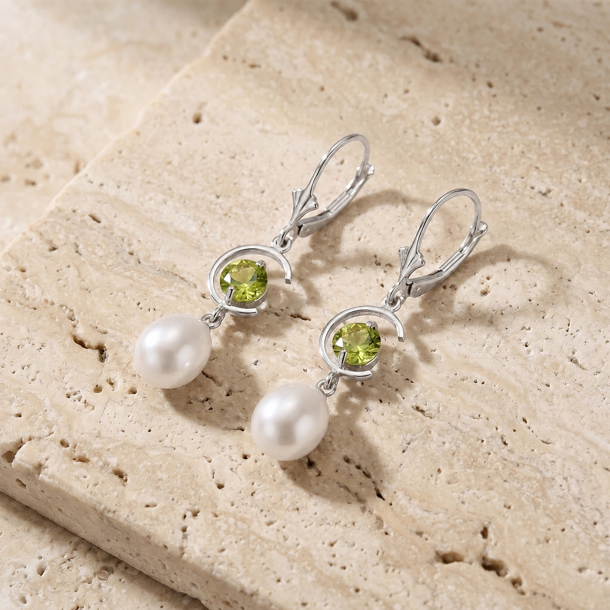 White Gold Pearl & Peridot — Mariaarmida