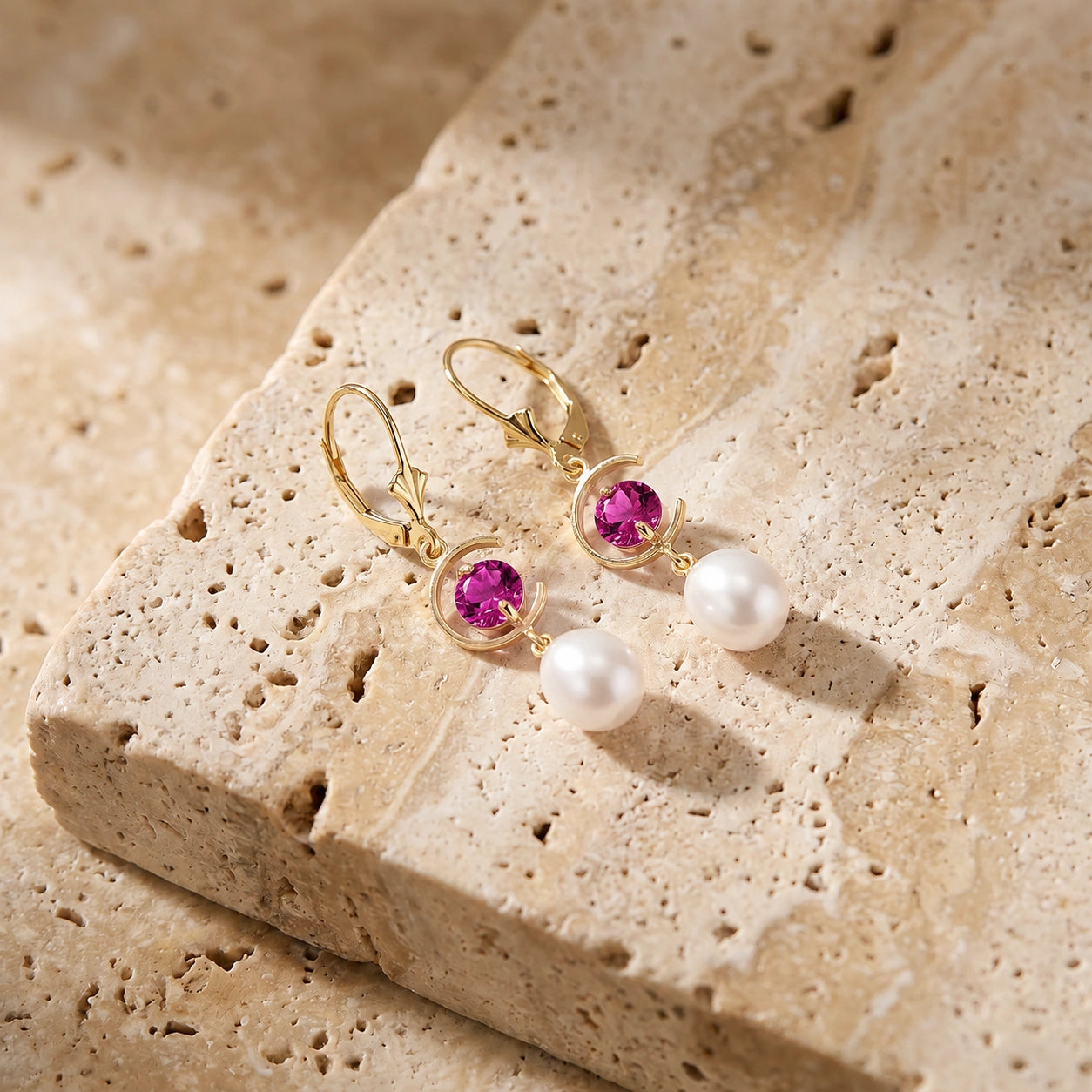 Yellow Gold Pearl & Pink Topaz — Mariaarmida