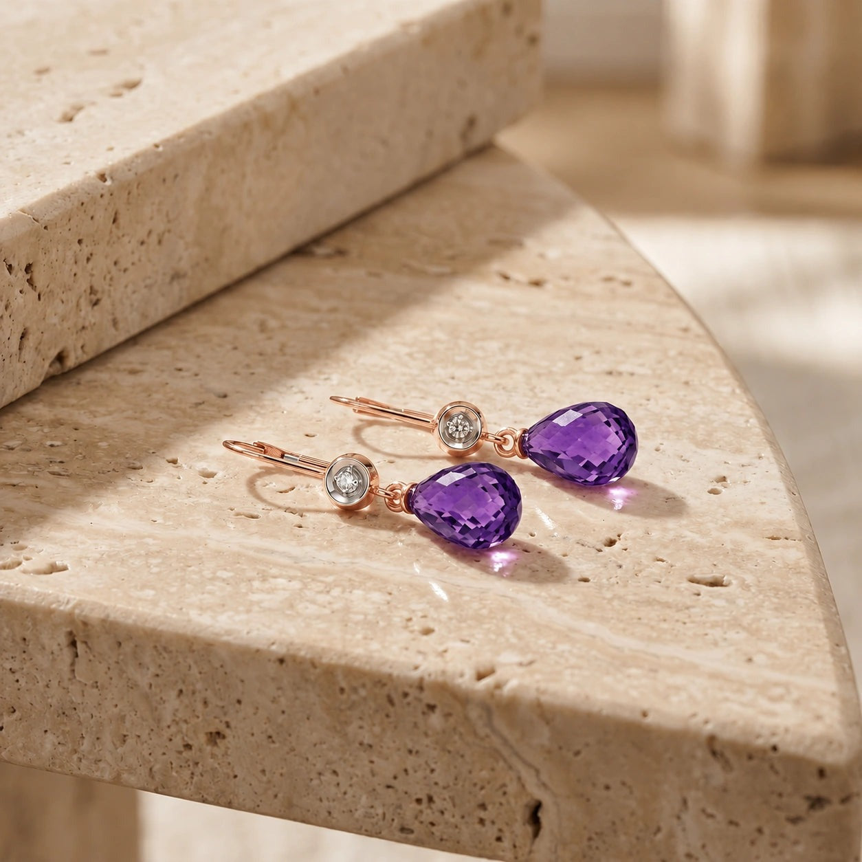 Rose Gold Earrings Amethyst 10K — Giuseppina