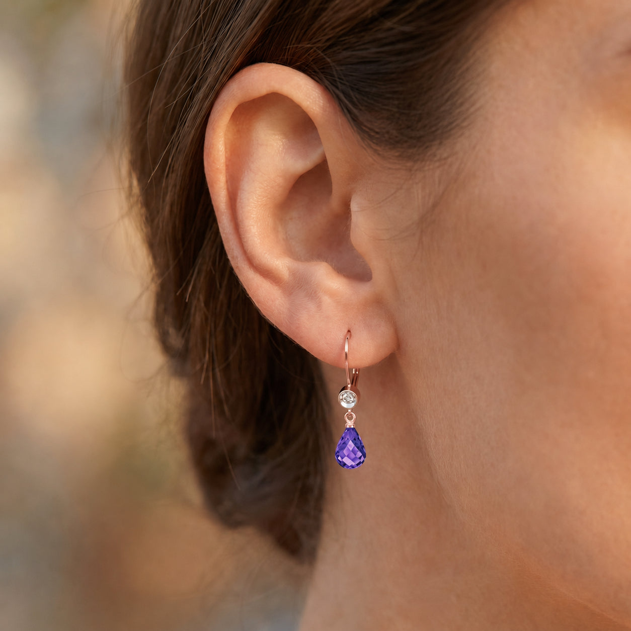 Rose Gold Earrings Amethyst 10K — Giuseppina