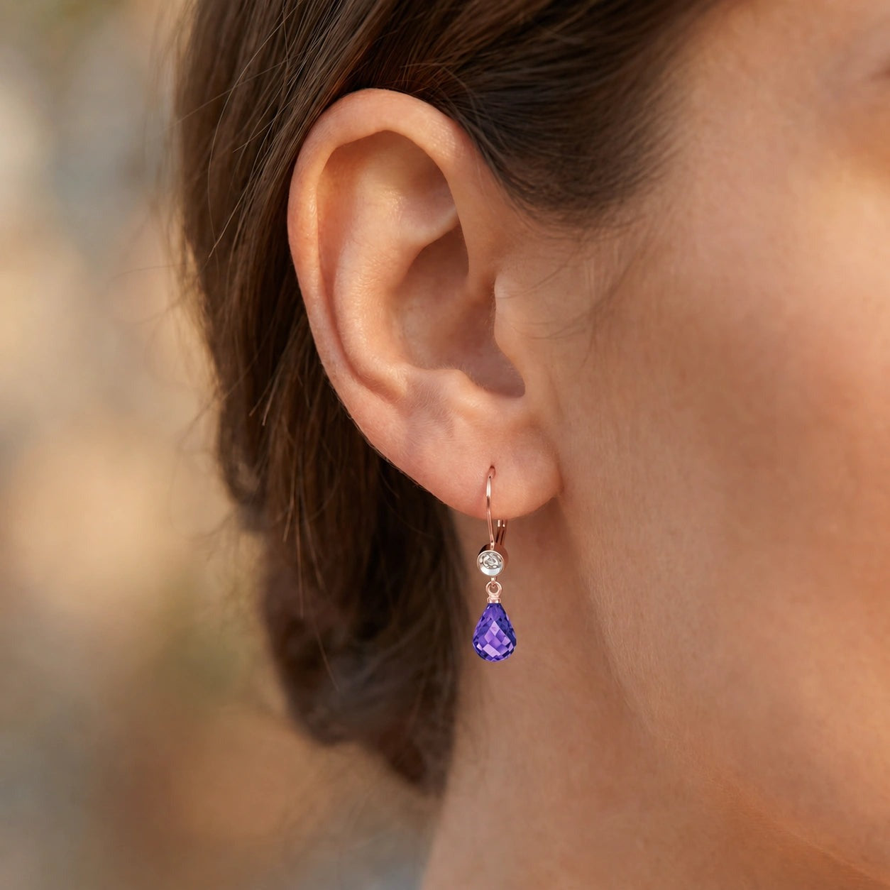 Rose Gold Earrings Amethyst 10K — Giuseppina