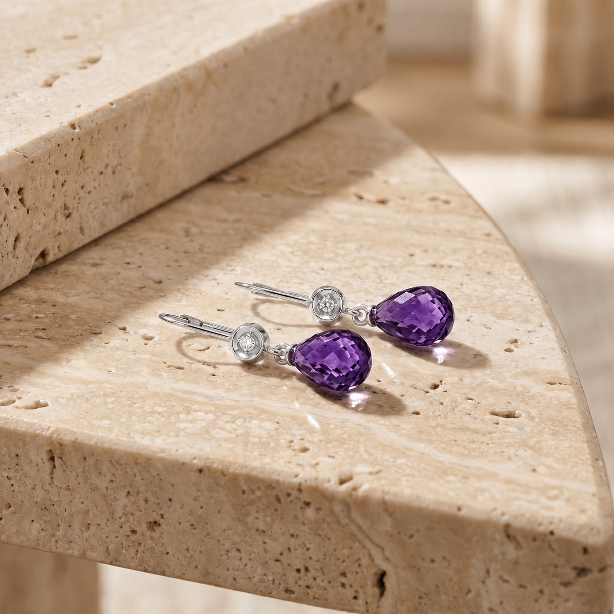 White Gold Earrings Amethyst 10K — Giuseppina