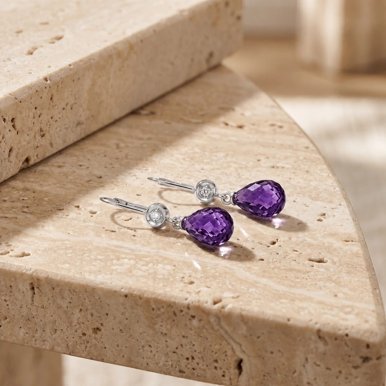 White Gold Earrings Amethyst 10K — Giuseppina