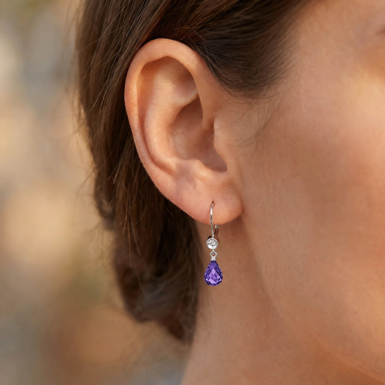 White Gold Earrings Amethyst 10K — Giuseppina